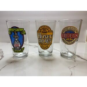 Lot of 3 Beer Pint Glasses Rogue Dead Guy Ale JW Dundee Honey Brown Troegs 16oz